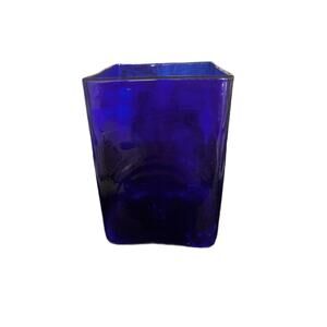 Mid-Century Modern Cobalt Blue Square Art Vase 8.5" x 6"
